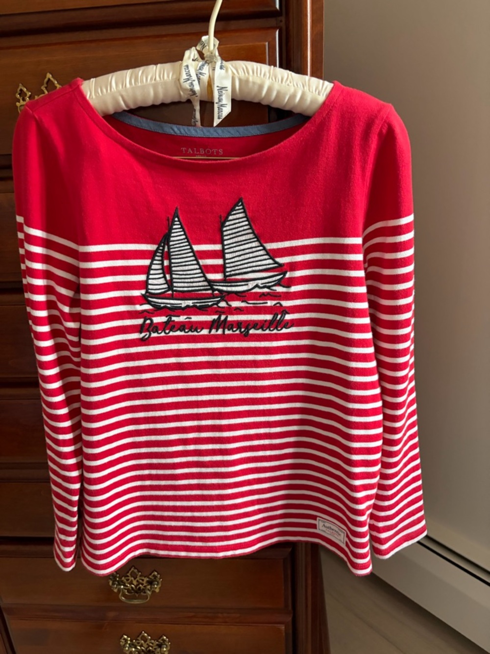 Talbots Red & White Striped Sailboat Long-Sleeve Tee